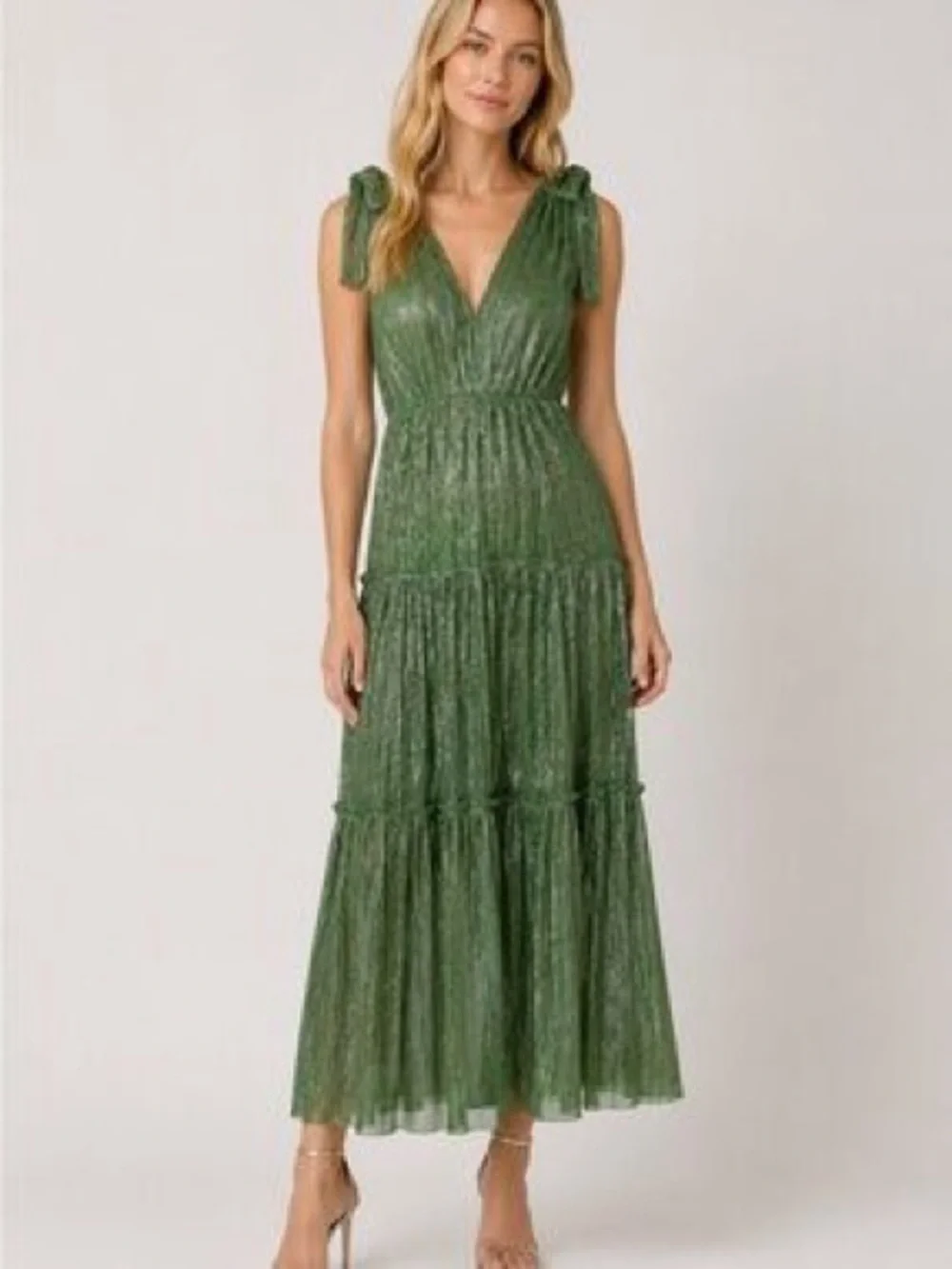Sabina Musayev Olive Green V-Neck Maxi Dress with Tie Shoulders